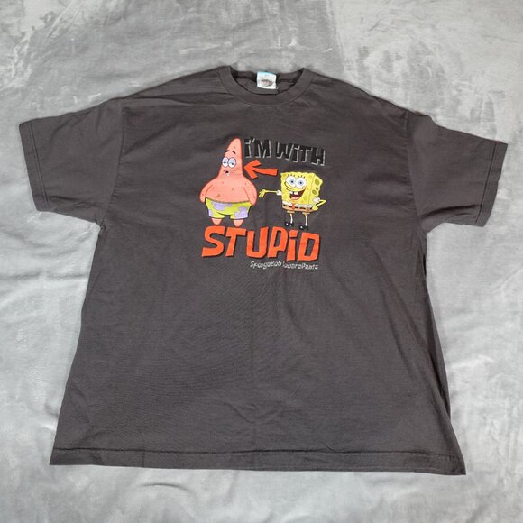 Vintage Other - Vintage SpongeBob Im With Stupid T Shirt Mens 2XL Funny Gray 2002 Y2K